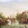 "Dorp aan het water" olieverf