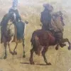 studie van man en vrouw te paard