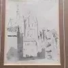 Studie Stadsgezicht met kerk (verso kasteel kontouren)