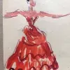 set van 4 studie tekeningen, flamengo danseres en theater dansers 