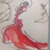 set van 4 studie tekeningen met flamengo en theater danseressen 